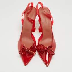 Pre Owned Amina Muaddi Red PVC Rosie Slingback Pumps Size 38