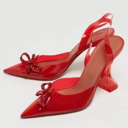 Pre Owned Amina Muaddi Red PVC Rosie Slingback Pumps Size 38