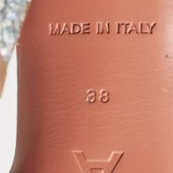 Pre Owned Amina Muaddi Silver Glitter Crystal Embellished Gilda Mules Size 39