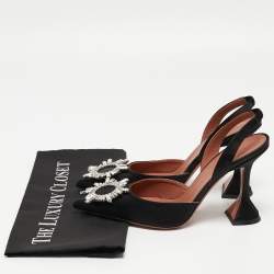Pre Owned Amina Muaddi Black Satin Begum Slingback Pumps Size 38