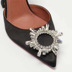 Pre Owned Amina Muaddi Black Satin Begum Slingback Pumps Size 38