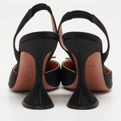 Pre Owned Amina Muaddi Black Satin Begum Slingback Pumps Size 38
