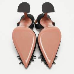 Pre Owned Amina Muaddi Black Satin Begum Slingback Pumps Size 38