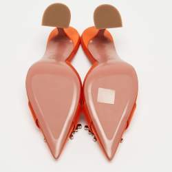 Pre Owned Amina Muaddi Orange Satin Begum Mules Size 39