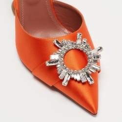 Pre Owned Amina Muaddi Orange Satin Begum Mules Size 39