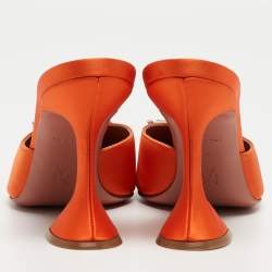 Pre Owned Amina Muaddi Orange Satin Begum Mules Size 39