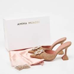 Amina Muaddi Brown Canvas Begum Mules Size 39
