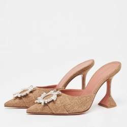 Amina Muaddi Brown Canvas Begum Mules Size 39