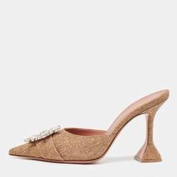 Amina Muaddi Brown Canvas Begum Mules Size 39