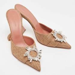Amina Muaddi Brown Canvas Begum Mules Size 39