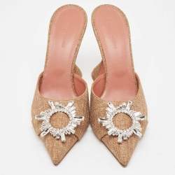 Amina Muaddi Brown Canvas Begum Mules Size 39