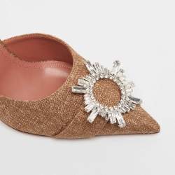 Amina Muaddi Brown Canvas Begum Mules Size 39