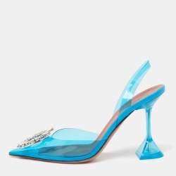 Amina Muaddi Blue PVC Begum Slingback Pumps Size 37.5 