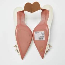 Amina Muaddi White Satin Begum Crystal Embellished Pointed Toe Pumps Size 39