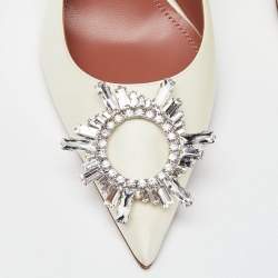 Amina Muaddi White Satin Begum Crystal Embellished Pointed Toe Pumps Size 39
