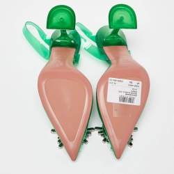 Pre Owned Amina Muaddi Green PVC Begum Crystal Embellished Slingback Pumps Size 37