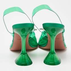 Pre Owned Amina Muaddi Green PVC Begum Crystal Embellished Slingback Pumps Size 37