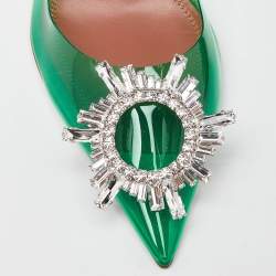 Pre Owned Amina Muaddi Green PVC Begum Crystal Embellished Slingback Pumps Size 37