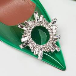 Amina Muaddi Green PVC Begum Crystal Embellished Slingback Pumps Size 40