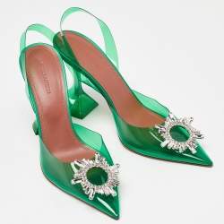 Amina Muaddi Green PVC Begum Crystal Embellished Slingback Pumps Size 40