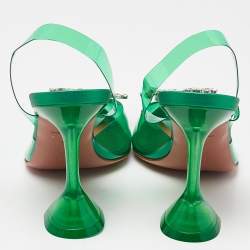 Amina Muaddi Green PVC Begum Crystal Embellished Slingback Pumps Size 40