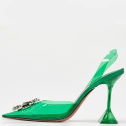 Amina Muaddi Green PVC Begum Crystal Embellished Slingback Pumps Size 40