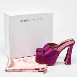 Amina Muaddi Pink Satin Dalida Open Toe Platform Slide Sandals Size 40