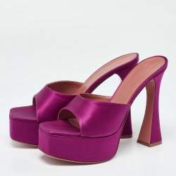 Amina Muaddi Pink Satin Dalida Open Toe Platform Slide Sandals Size 40