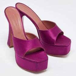 Amina Muaddi Pink Satin Dalida Open Toe Platform Slide Sandals Size 40