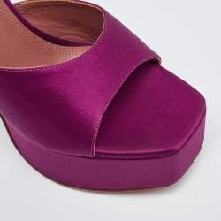 Amina Muaddi Pink Satin Dalida Open Toe Platform Slide Sandals Size 40