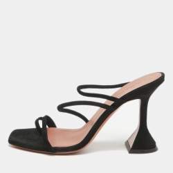 Amina Muaddi Black Suede Ankle Strap Sandals Size 36 