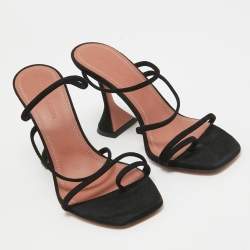 Amina Muaddi Black Suede Ankle Strap Sandals Size 36 