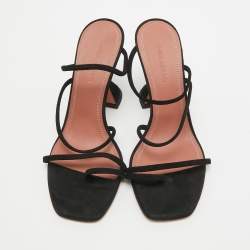 Amina Muaddi Black Suede Ankle Strap Sandals Size 36 