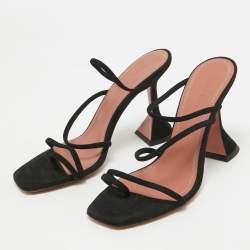 Amina Muaddi Black Suede Ankle Strap Sandals Size 36 