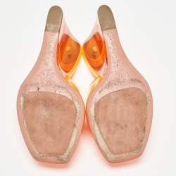Amina Muaddi Neon Orange PVC Lupita Wedge Sandals Size 37