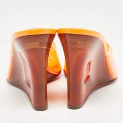 Amina Muaddi Neon Orange PVC Lupita Wedge Sandals Size 37