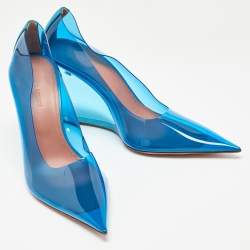 Amina Muaddi Blue PVC Ane Wedge Pumps Size 38