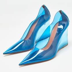 Amina Muaddi Blue PVC Ane Wedge Pumps Size 38