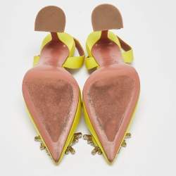 Pre Owned Amina Muaddi Yellow Satin Begum Slingback Pumps Size 36.5