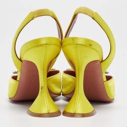 Pre Owned Amina Muaddi Yellow Satin Begum Slingback Pumps Size 36.5