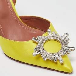 Pre Owned Amina Muaddi Yellow Satin Begum Slingback Pumps Size 36.5