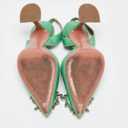 Pre Owned Amina Muaddi Green Satin Begum Slingback Pumps Size 36.5