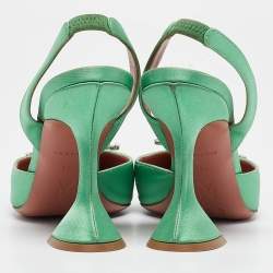 Pre Owned Amina Muaddi Green Satin Begum Slingback Pumps Size 36.5