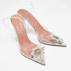 Pre Owned Amina Muaddi Transparent PVC Begum Slingback Pumps Size 39
