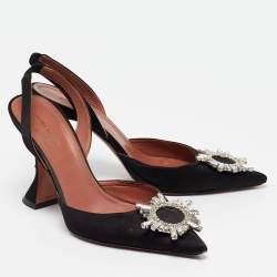 Amina Muaddi Black Satin Begum Pumps Size 39.5