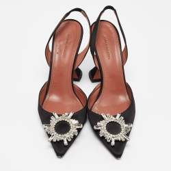 Amina Muaddi Black Satin Begum Pumps Size 39.5