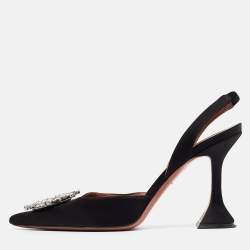 Amina Muaddi Black Satin Begum Pumps Size 39.5
