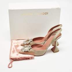 Pre Owned Amina Muaddi Grey Satin Begum Slingback Pumps Size 38