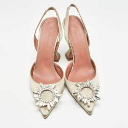 Pre Owned Amina Muaddi Grey Satin Begum Slingback Pumps Size 38