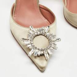 Pre Owned Amina Muaddi Grey Satin Begum Slingback Pumps Size 38